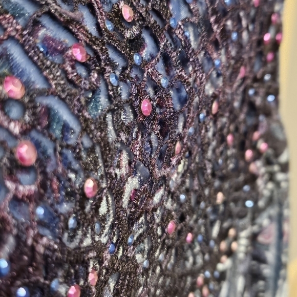 One World Velour Scoop Neck Purple & Blue Bling Top 97% Polyester Size M - Picture 8 of 10